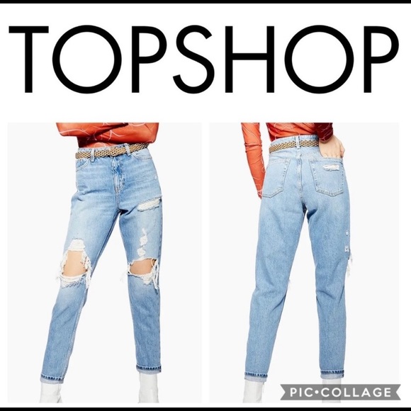 Topshop distressed blue denim mom jeans - Picture 2 of 9